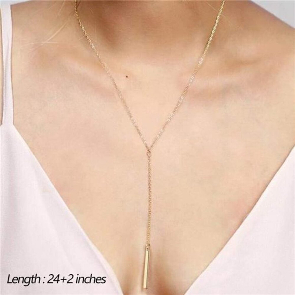 Dainty Layered Choker Necklace, Handmade 14K Gold Plated Y Pendant - Picture 5 of 6